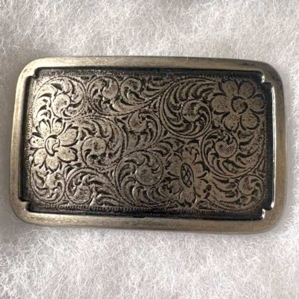 Vintage Western Floral Engraved Belt Buckle Silver Tone Rectangular Repair Part